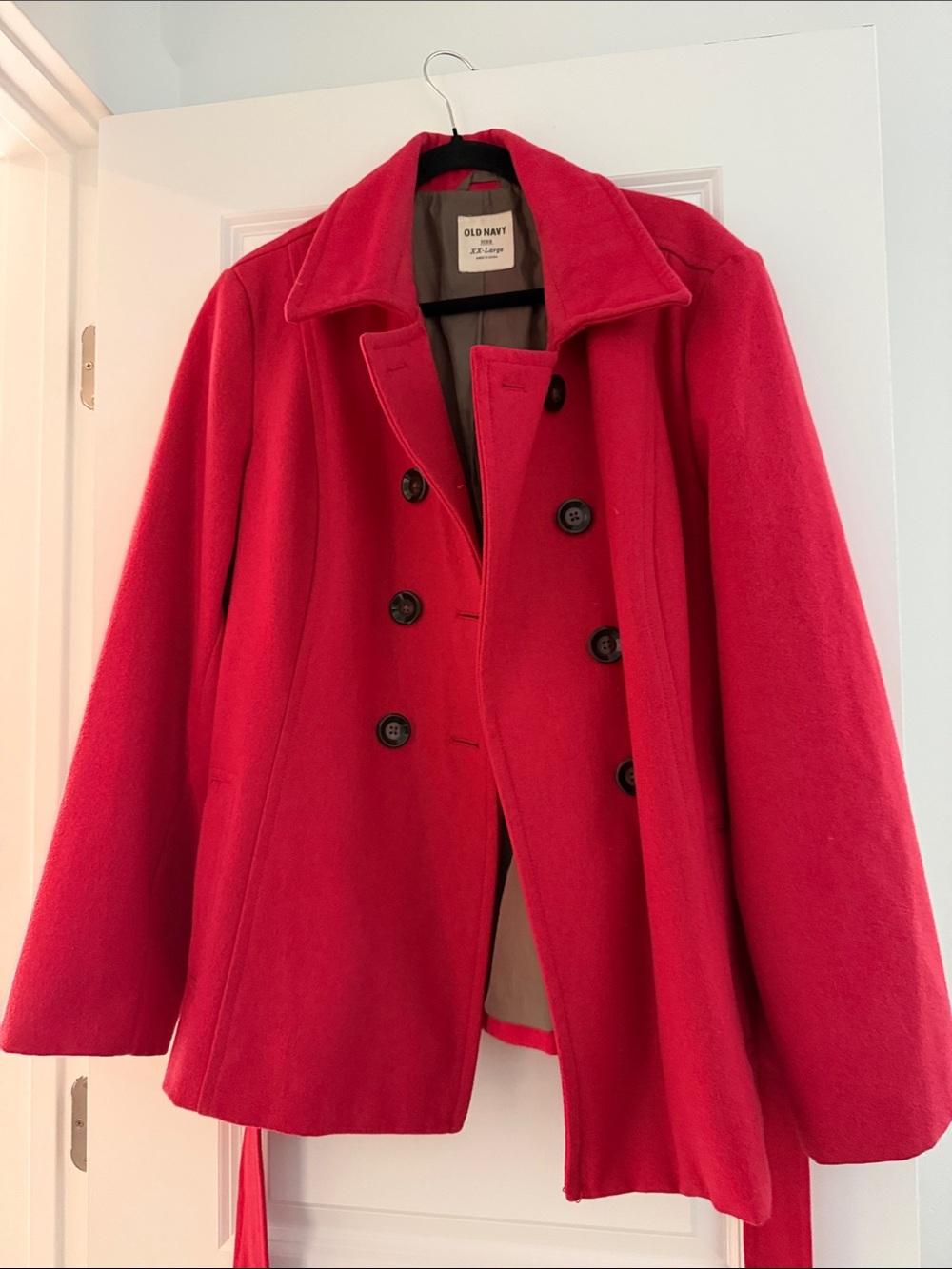 Old Navy Red Double-Breasted Pea Coat with Notch Collar